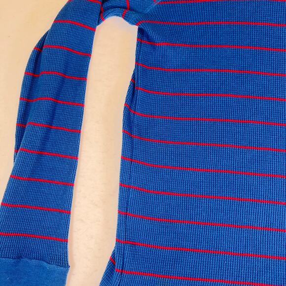 Urban Pipeline 3- Button Henley Shirt Blue Red Striped Long Sleeve Waffle Knit - Picture 9 of 10